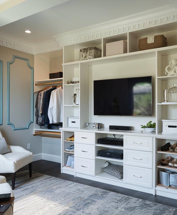 Custom entertainment center with TV and side cabinets in Virginia
