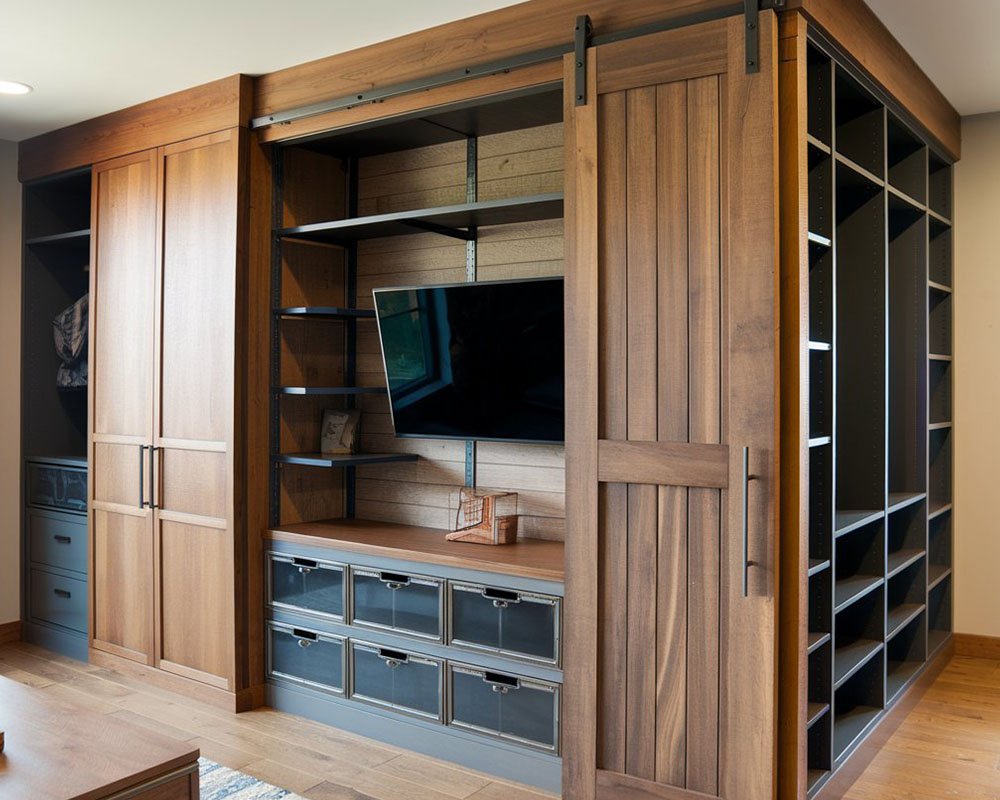 Entertainment center with drawers under the television