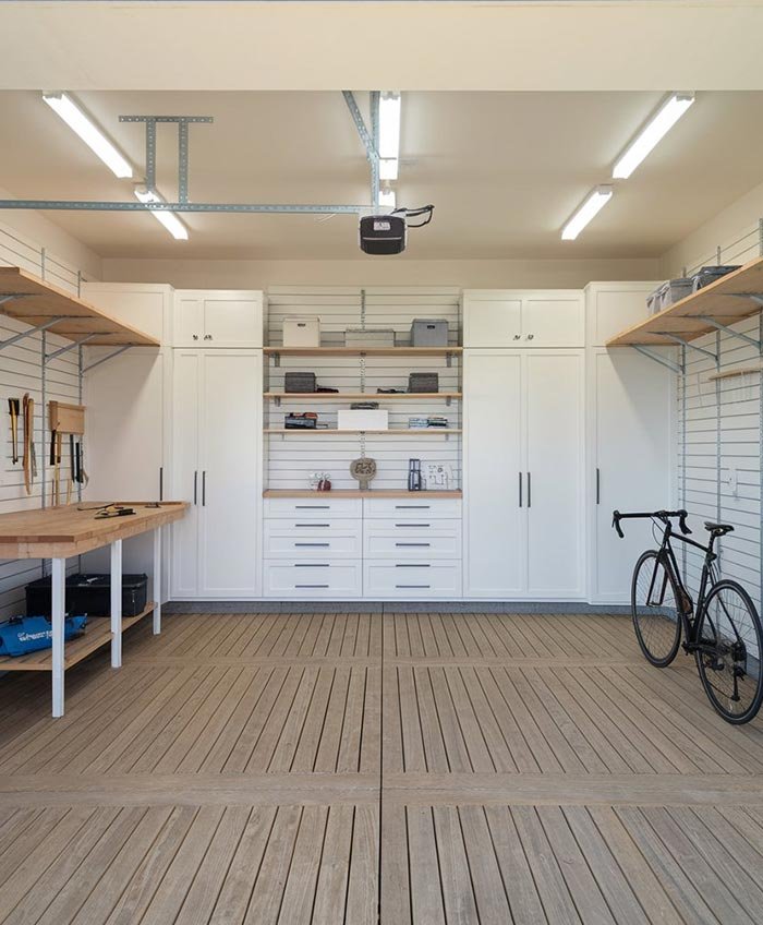 Custom garage cabinets and open shelving in Virginia