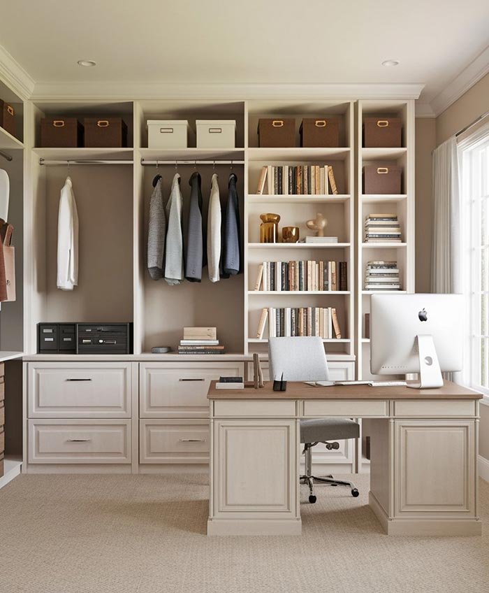 Custom home office with desk and overhead cabinets in Virginia