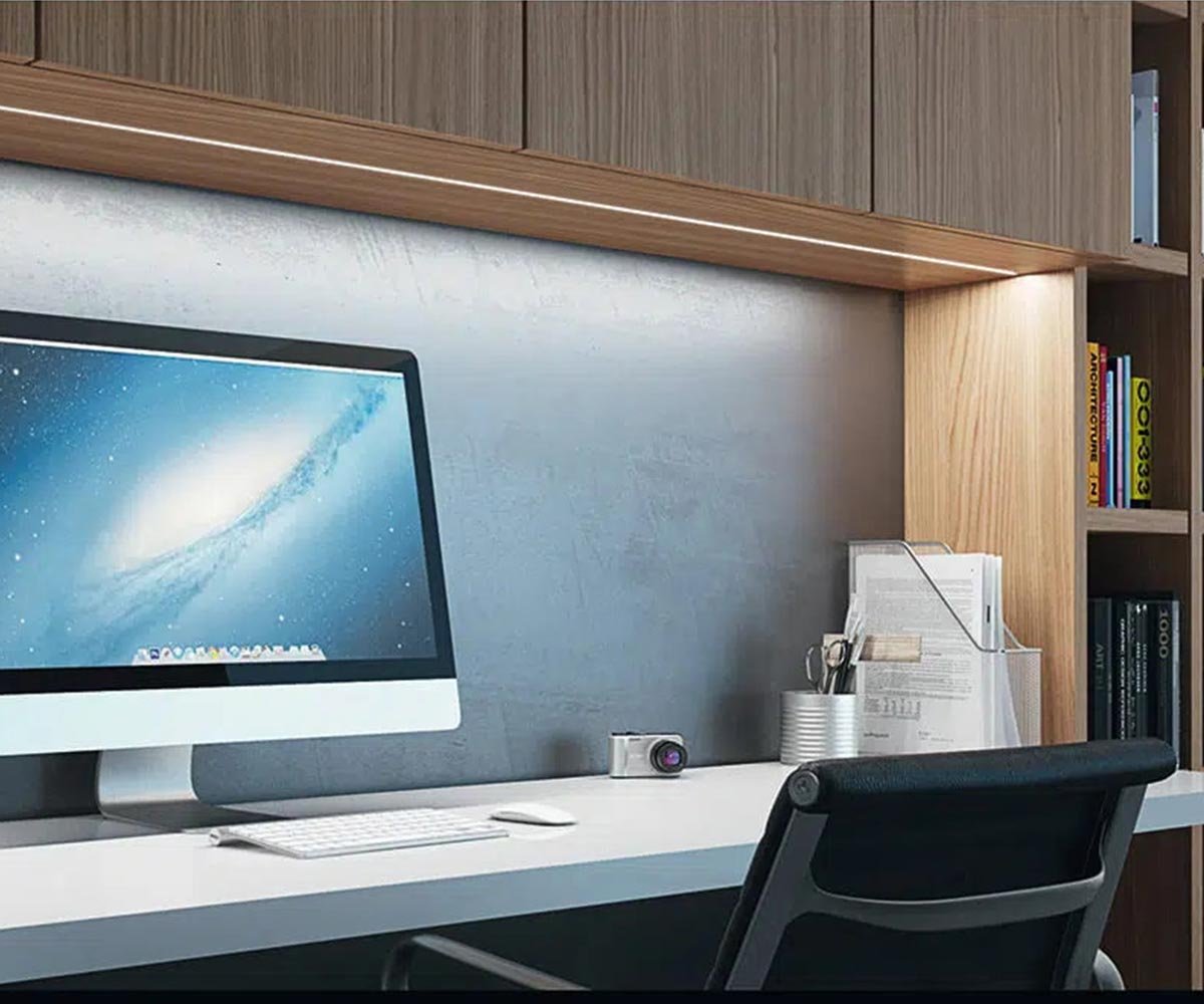 Custom home office accessories with drawer inserts and built-in charging