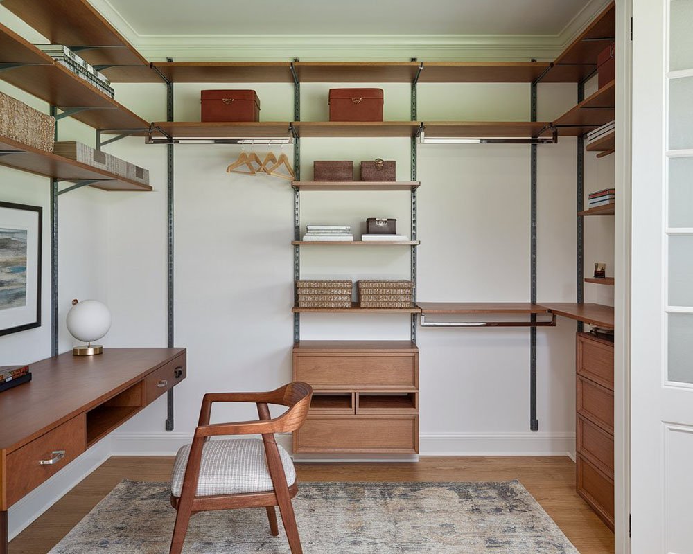 Compact custom home office along one wall