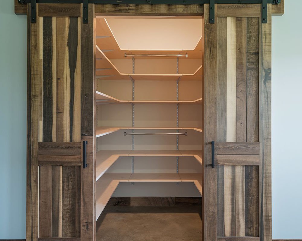 Walk-in pantry with mixed-depth shelving