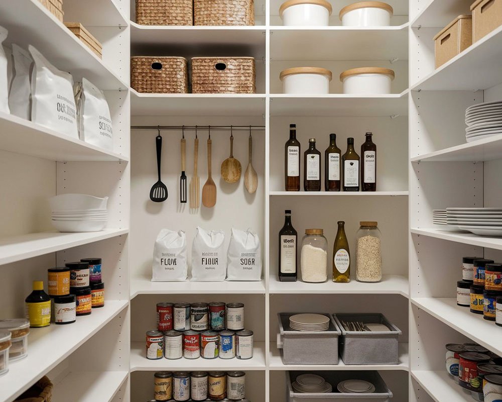 Custom pantry cabinets with interior lighting