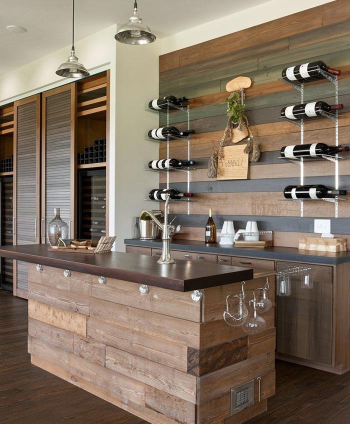 Wine bar cabinets with lighting and display