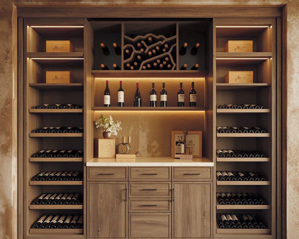 Wine bar with illuminated bottle display