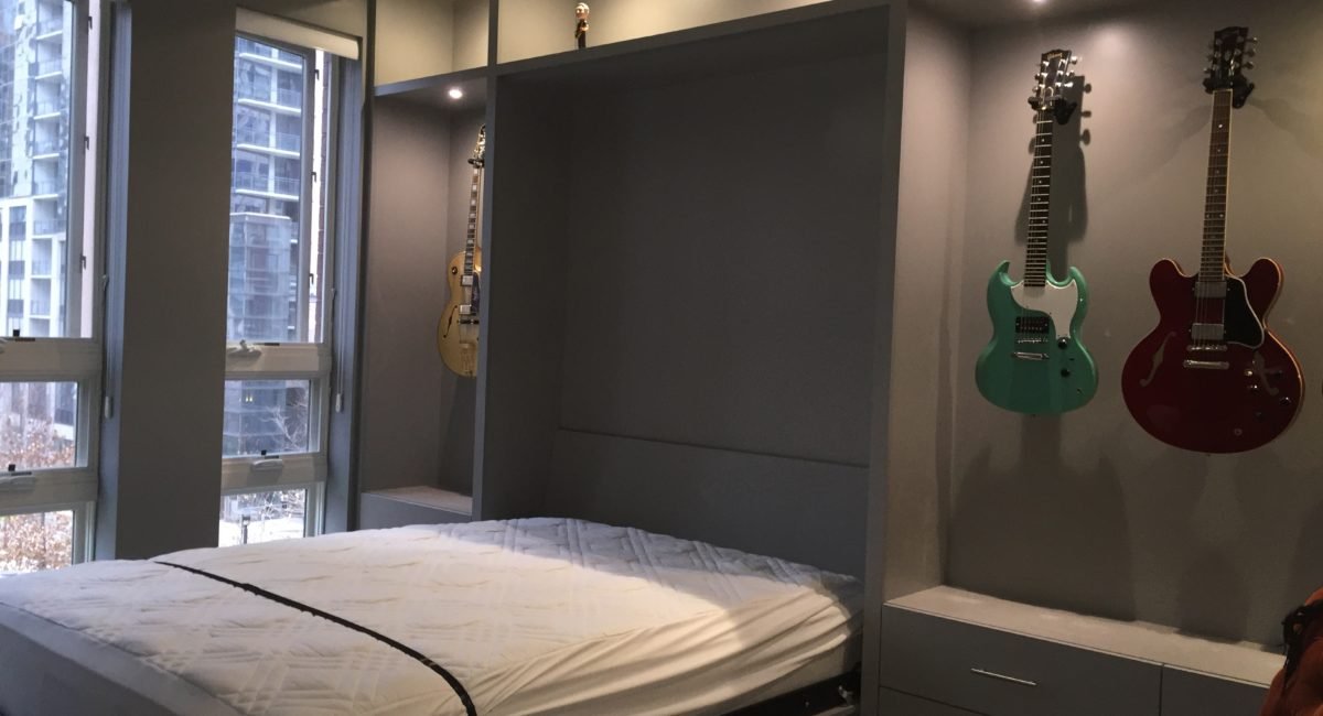 Murphy bed with side cabinets and lighting