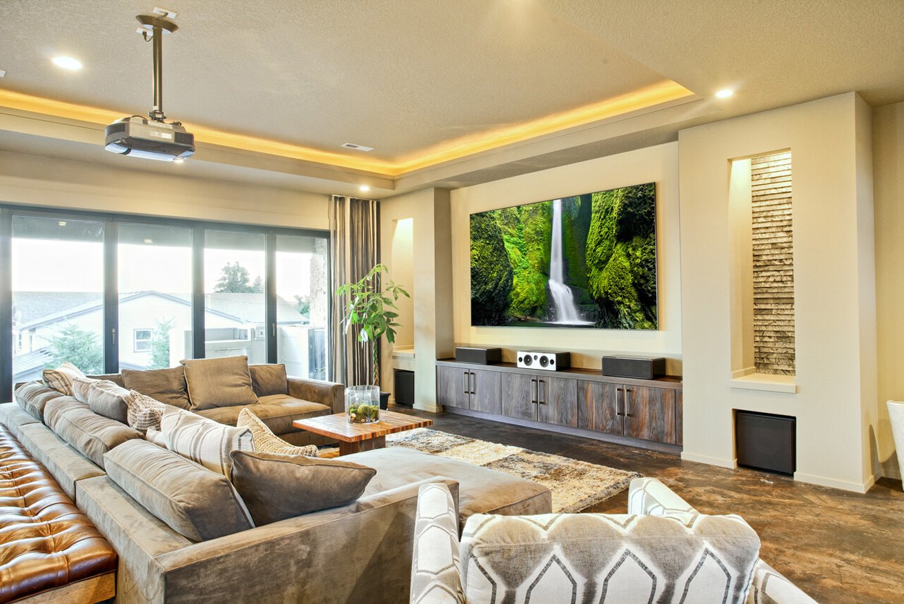 Finished custom entertainment center in a DMV home