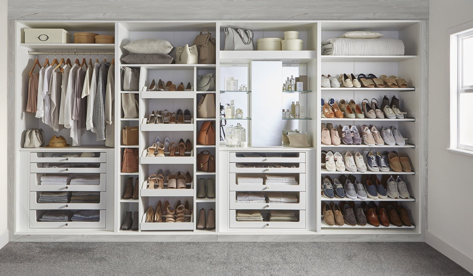 Full-size custom closet in the Chantilly showroom