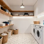 Storage and shelvings in a laundry room.
